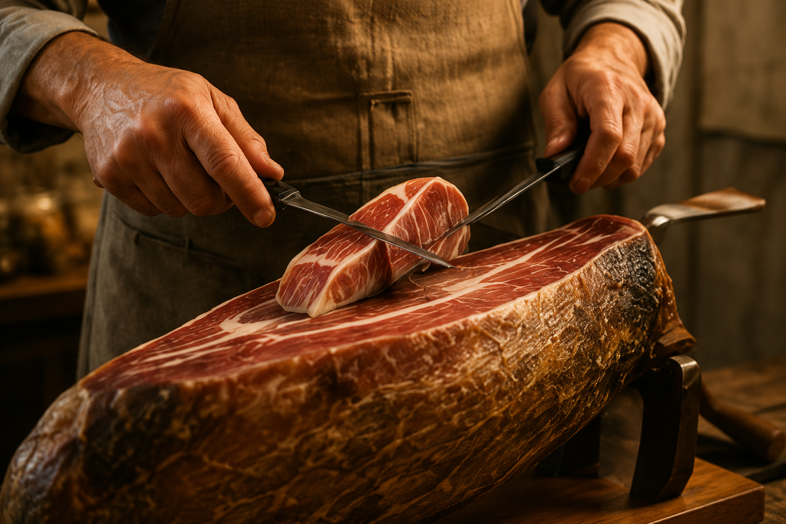 Artisan ham being sliced